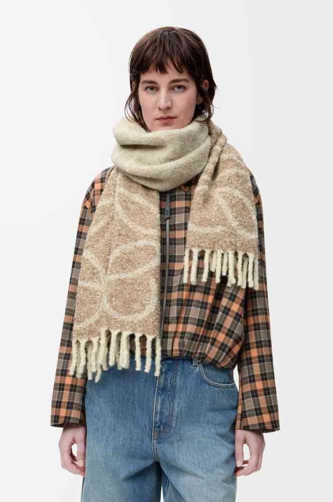Beige Loewe Anagram Brown Woollen Stole