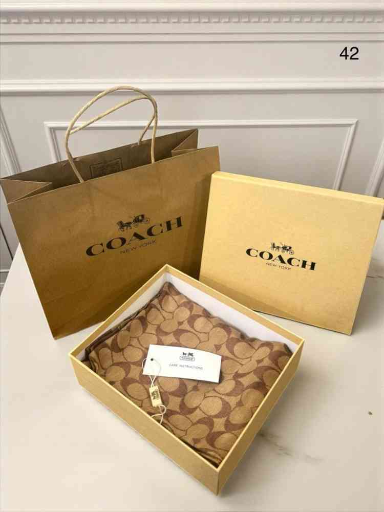 Coach Signature Brown C Border Woollen Stole-thumb-1