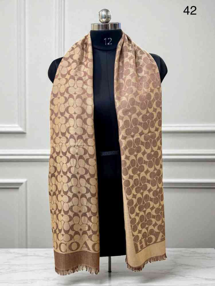 Brown Coach Signature Purple C Border Woollen Stole
