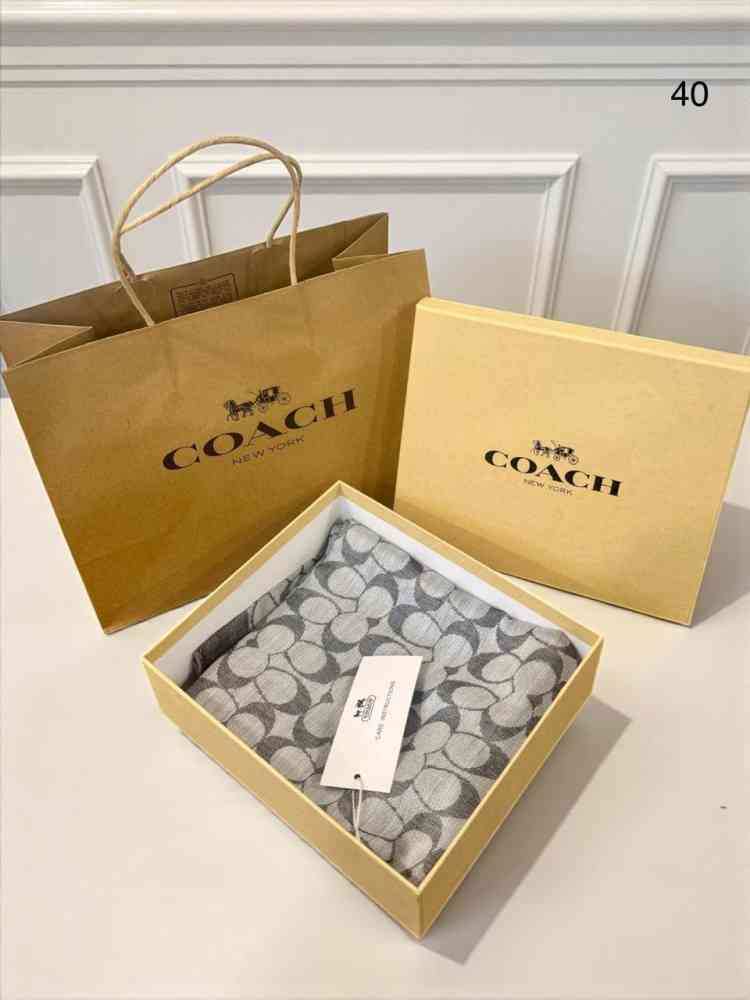 Coach Signature Grey C Border Woollen Stole-thumb-1