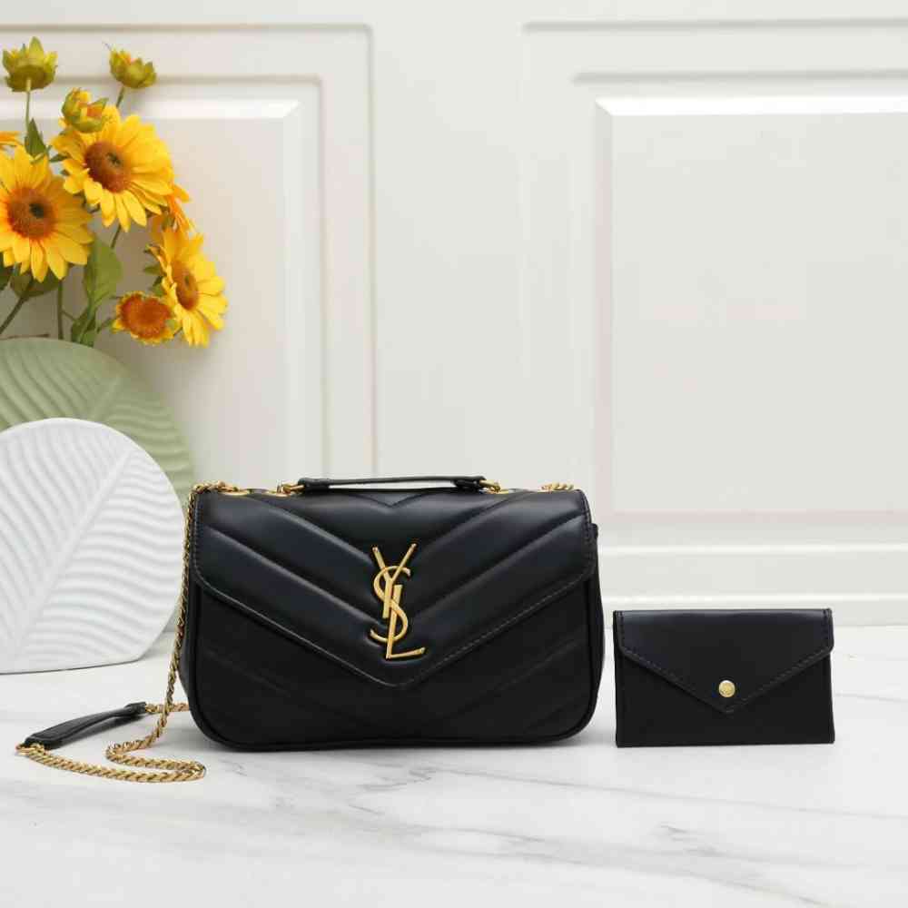 Black Saint Laurent loulou small in matelassé Wine Bag