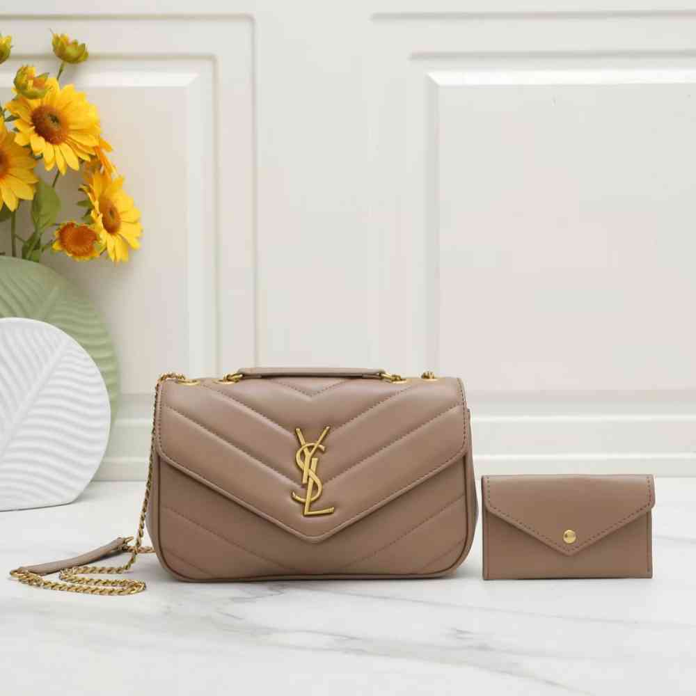 Beige Saint Laurent loulou small in matelassé Wine Bag