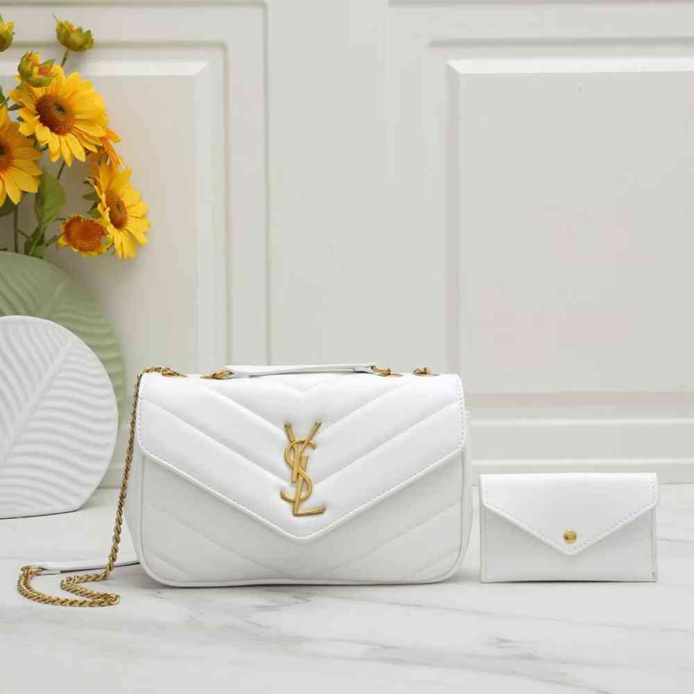 White Saint Laurent loulou small in matelassé Wine Bag