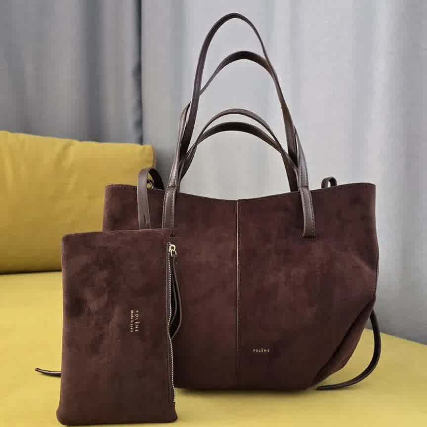 Polène Suede Brown Leather Tote Bag-thumb-0