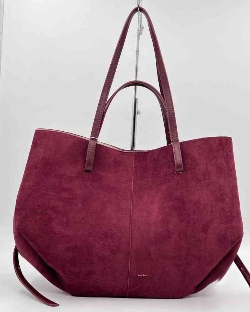 Polène Suede Burgundy Leather Tote Bag-thumb-0