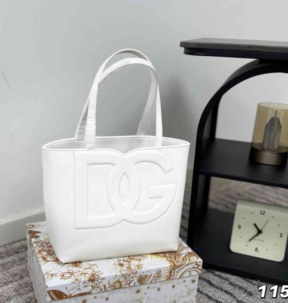 White Dolce & Gabbana DG Logo Black Tote Bag