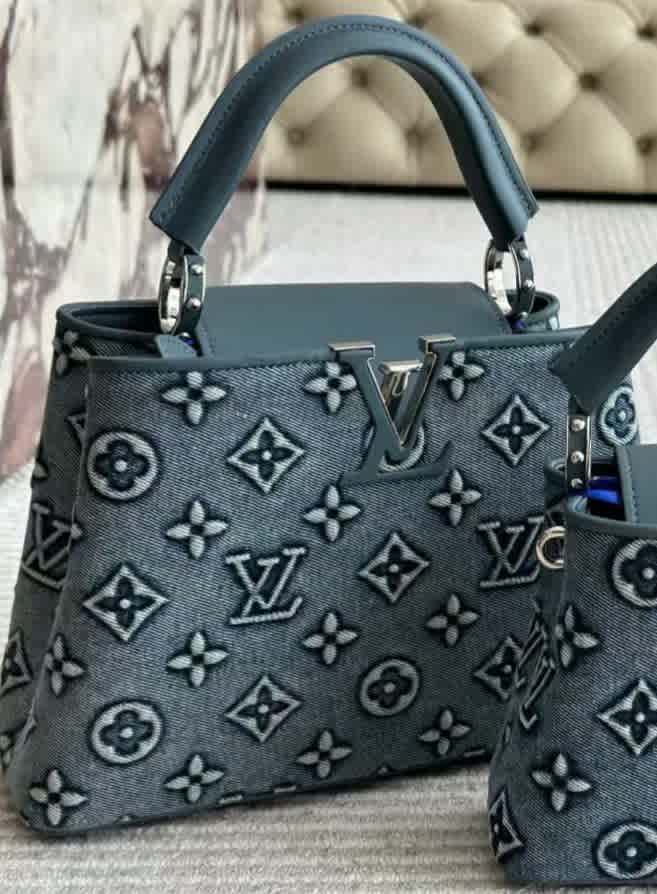 Louis Vuitton Cappucines Blue Denim Handbag-1