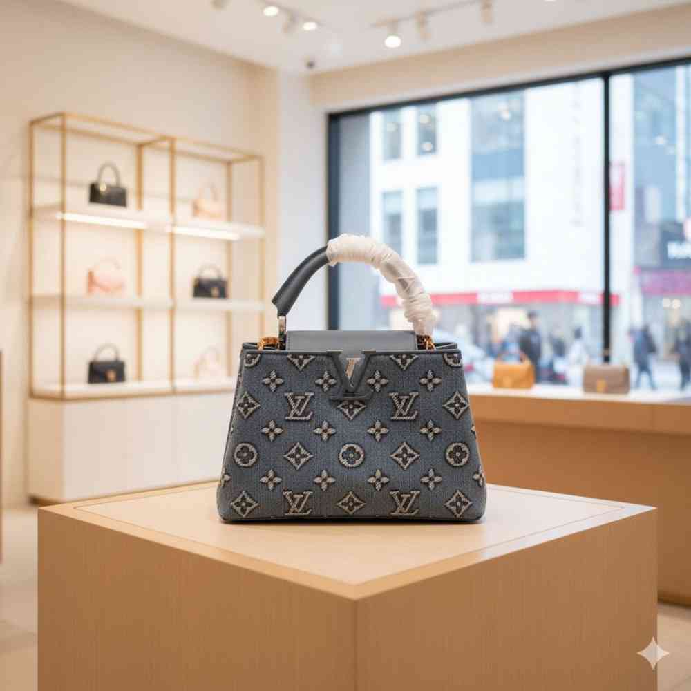 Louis Vuitton Cappucines Blue Denim Handbag-2