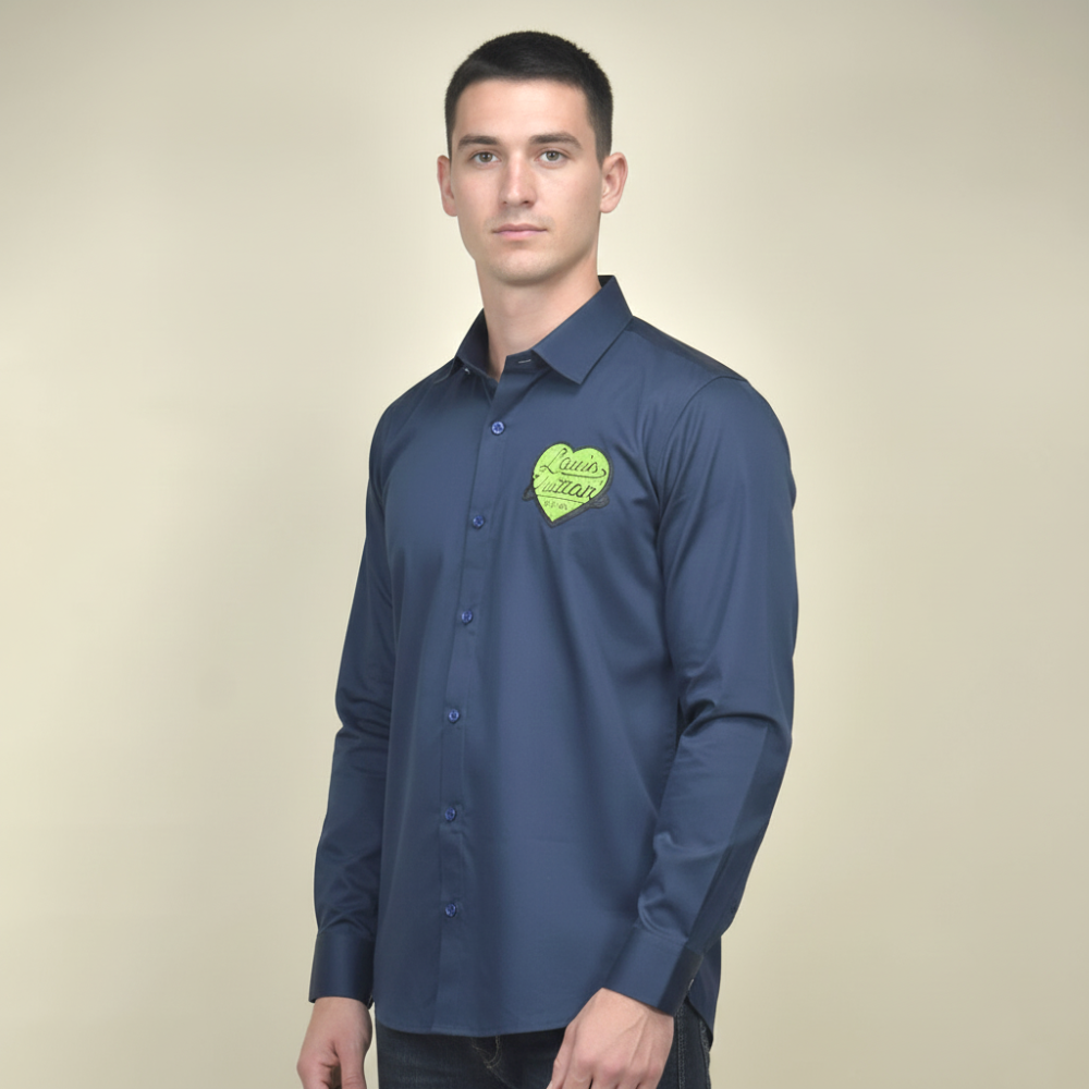 Navy Blue Louis Vuitton Heart Print White Premium Shirt