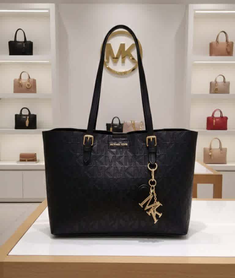 Black Michael Kors Signature Medium Logo Brown Tote Bag