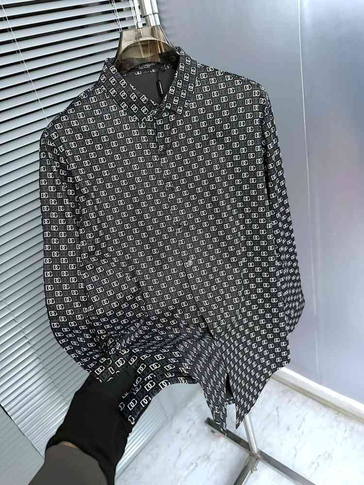 Black Dolce & Gabbana Geometric White Full Sleeves Shirt
