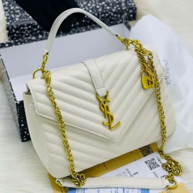 White Saint Laurent Classic Wine Messenger College Bag