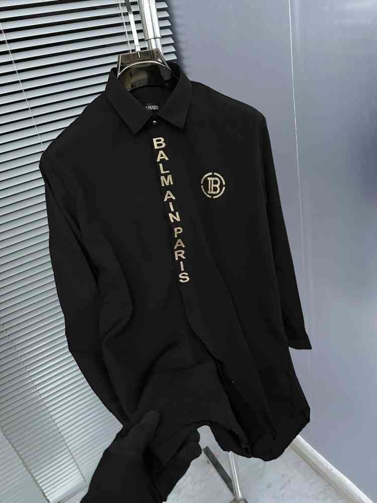 Balmain Embroidered Black Premium Cotton Shirt-1