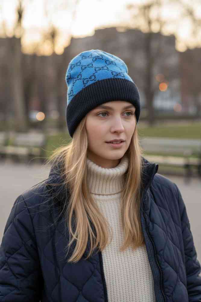 Gucci Monogram Blue Premium Edition Cashmere Beanie-thumb-1