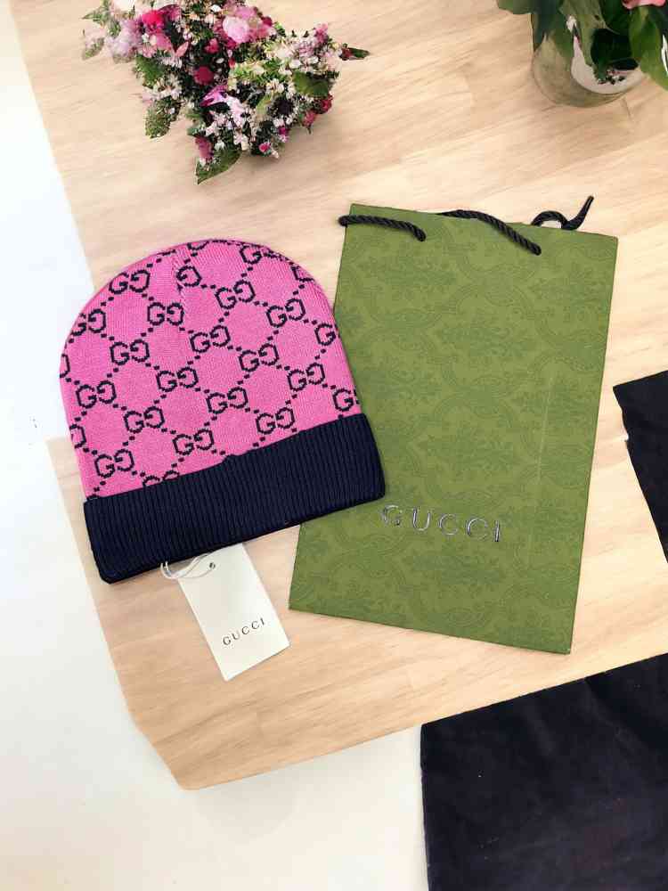 Gucci Monogram Pink Premium Edition Cashmere Beanie-2