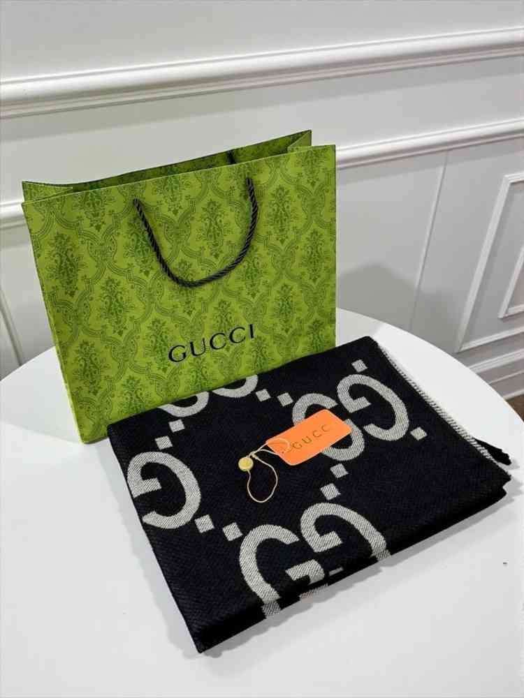 Gucci GG Monogram Warm Black Woolen Stole-thumb-1