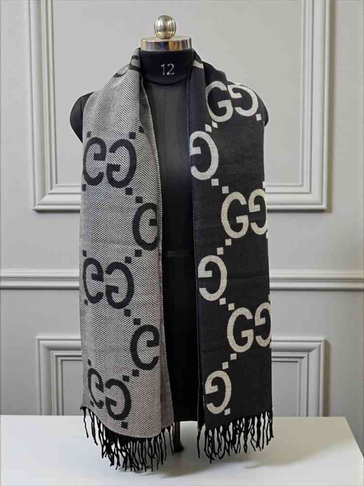 Black Gucci GG Monogram Warm Brown Woolen Stole
