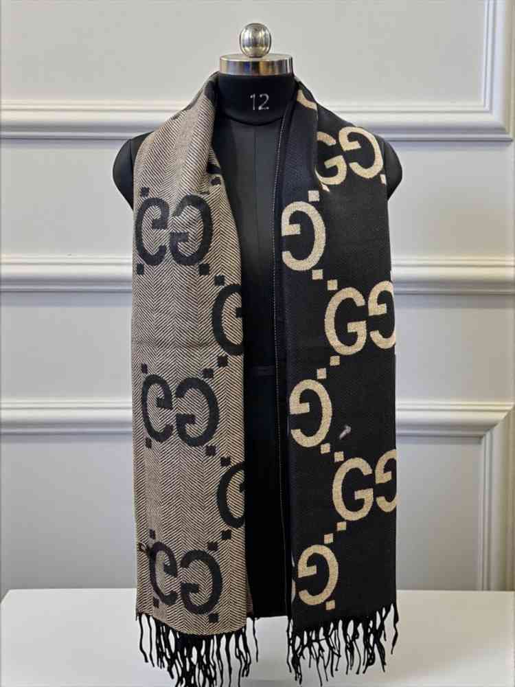 Brown/Black Gucci GG Monogram Warm Brown Woolen Stole