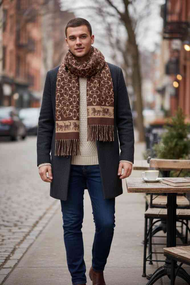 Coach Signature Brown C Border Stole-thumb-1