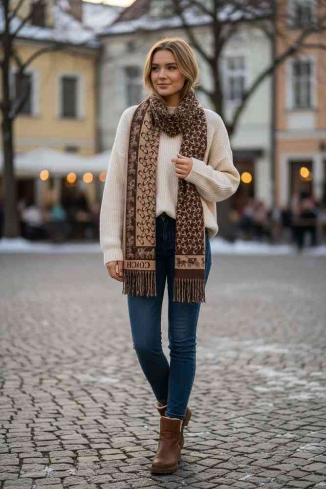 Coach Signature Brown C Border Stole-1