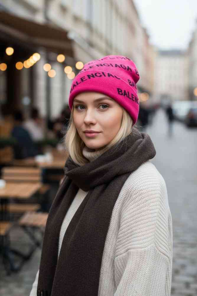 Balenciaga Monogram Pink Premium Edition Cashmere Beanie-1