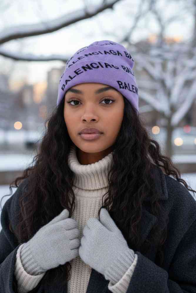 Purple Balenciaga Monogram Pink Premium Edition Cashmere Beanie