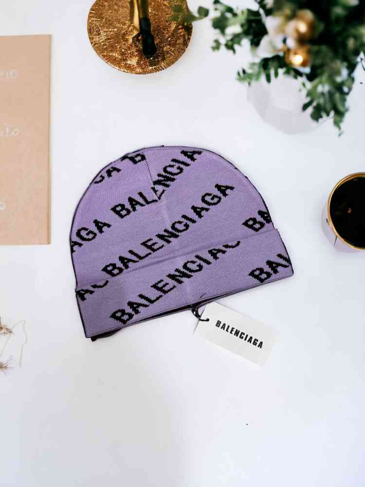 Balenciaga Monogram Purple Premium Edition Cashmere Beanie-1