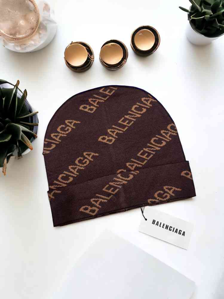 Balenciaga Monogram Brown Premium Edition Cashmere Beanie-1