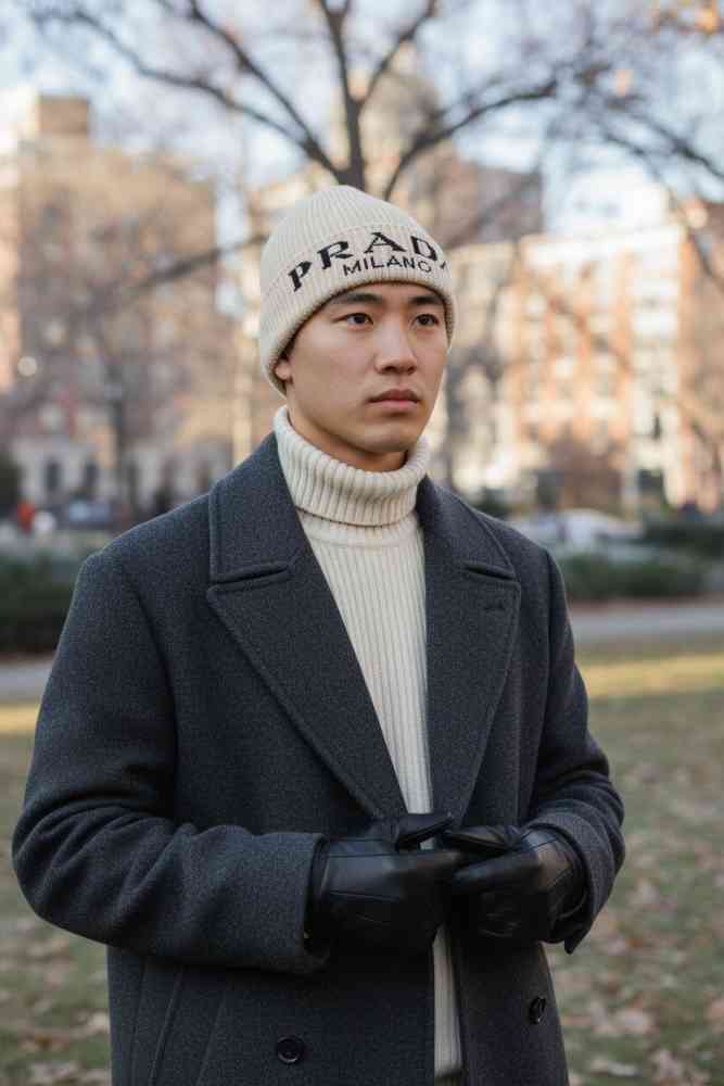 Prada Monogram Cream Premium Edition Cashmere Beanie-1