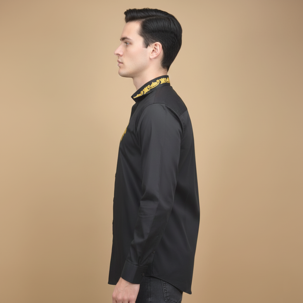 Versace Medusa Embroidered Black Cotton Shirt-2