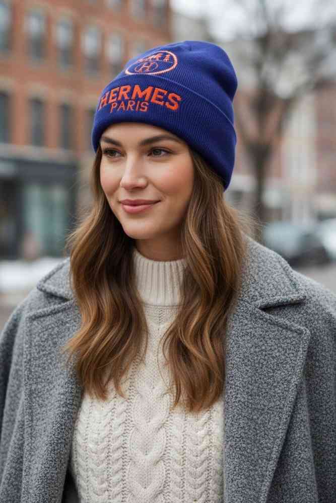 Blue Hermes Black Premium Edition Cashmere Beanie