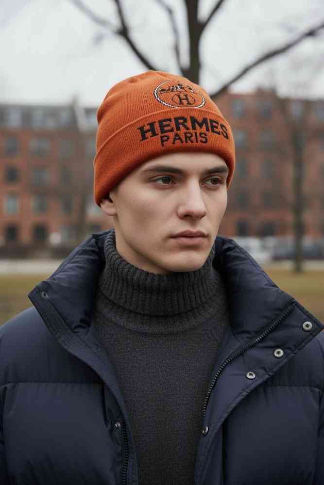Orange Hermes Blue Premium Edition Cashmere Beanie