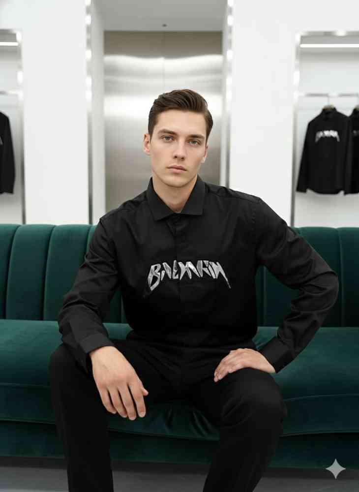 Balmain Embroidered Black Premium Cotton Shirt-1