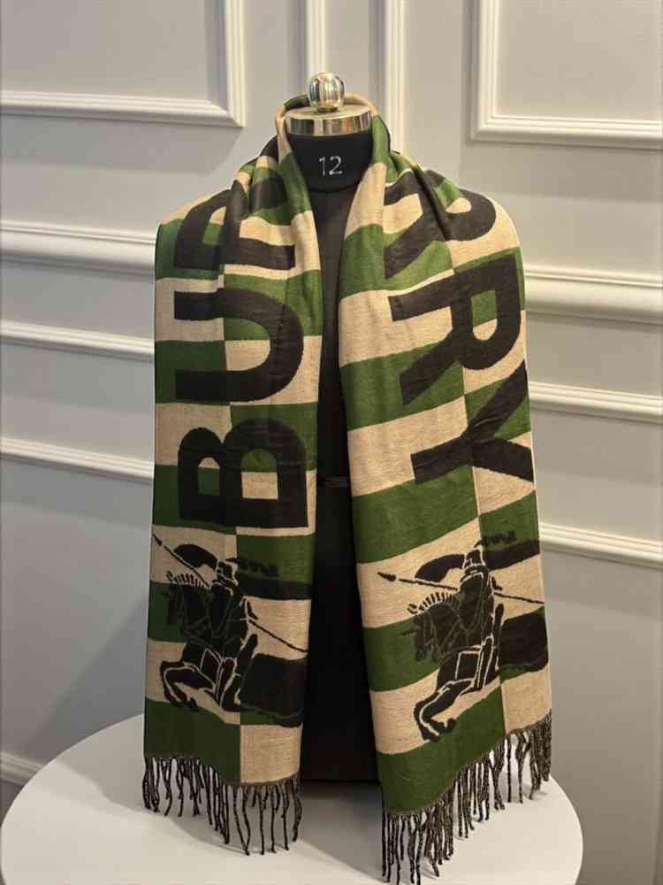Green Burberry Check Cashmere Brown Stole