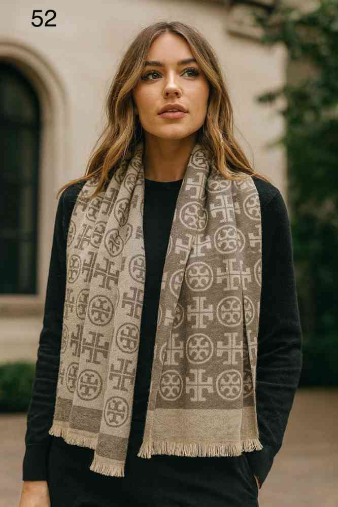 Beige Tory Burch Designer Blue Woollen Stole
