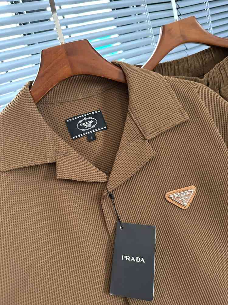 Prada Embroidered Brown Premium Shirt & Shorts Combo-thumb-3