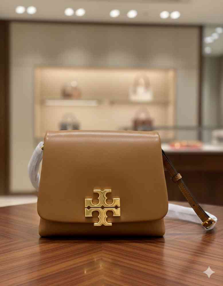 Brown Tory Burch Charlie Black Long Belt Crossbody Bag