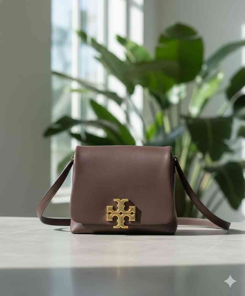 Dark Brown Tory Burch Charlie Black Long Belt Crossbody Bag