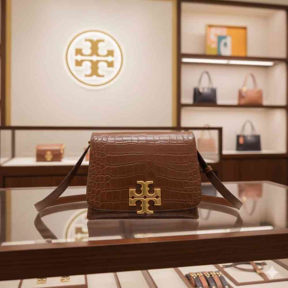 Brown Tory Burch Charlie Black Long Belt Crossbody Bag