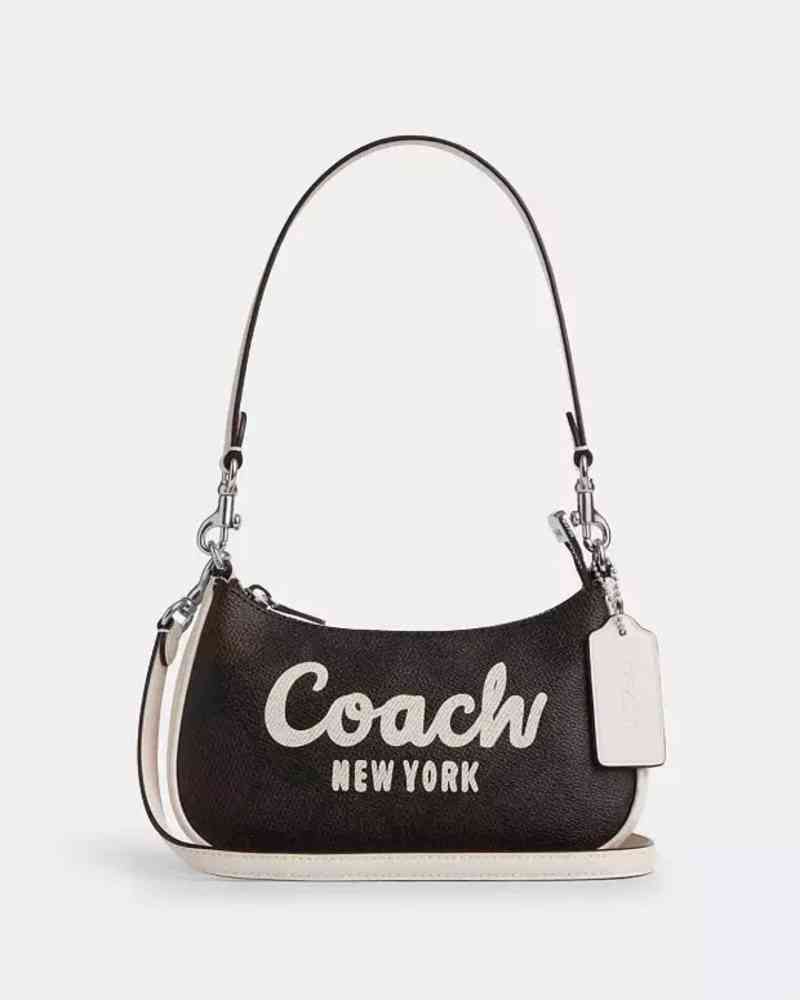 Black Coach Emboss Teri bold Logo White Hobo Bag