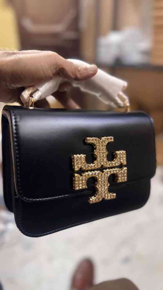 Tory Burch Small Eleanor Pave Spazzolato Black Swarovski Sling Bag-1