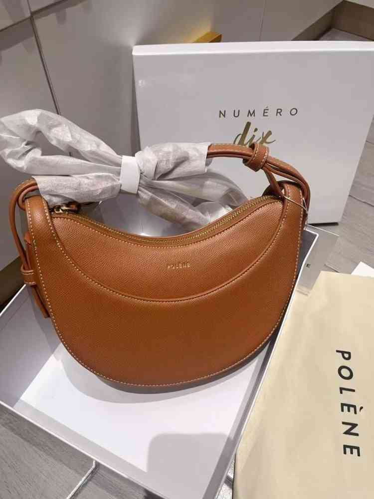 Brown Polene Numero Dix Black Shoulder Bag