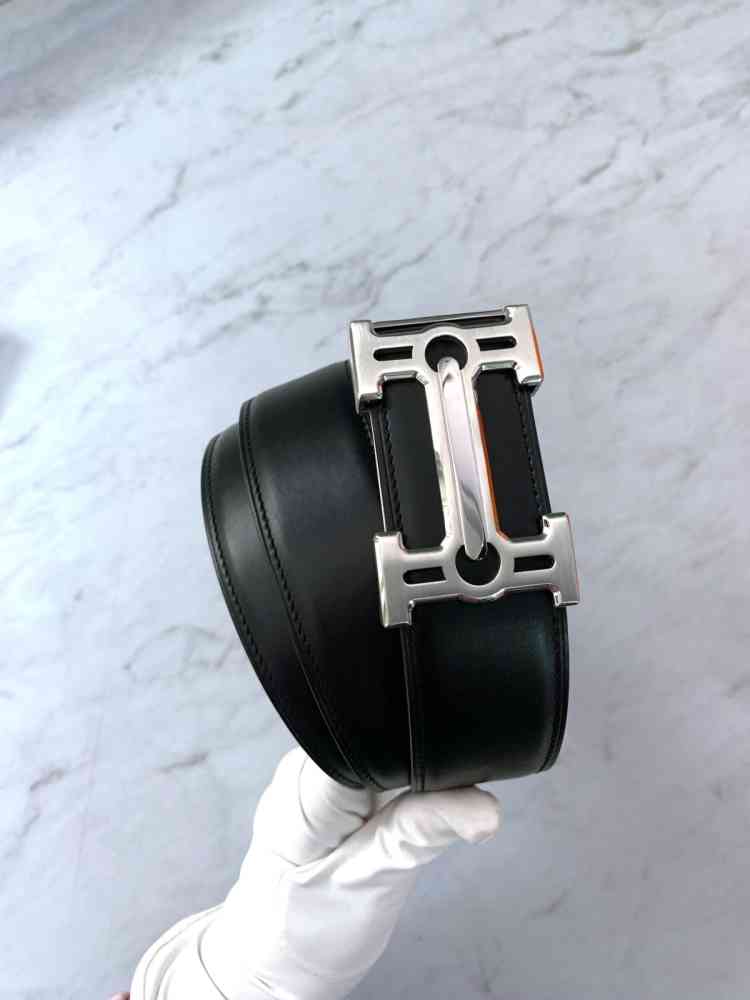 Hermes Silver Premium Quality Leather Belt-thumb-4