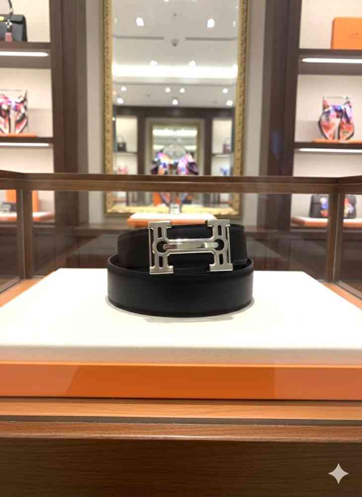 Hermes Silver Premium Quality Leather Belt-thumb-1