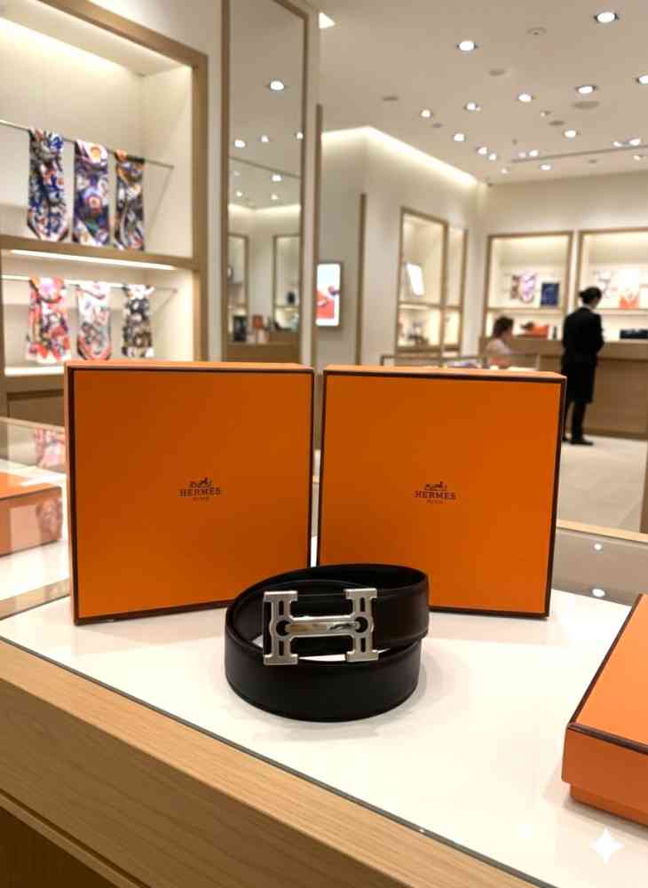 Hermes Silver Premium Quality Leather Belt-thumb-3