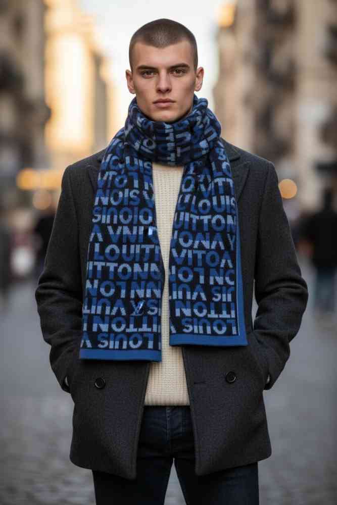 Louis Vuitton Blue All Over Logo Muffler-thumb-0