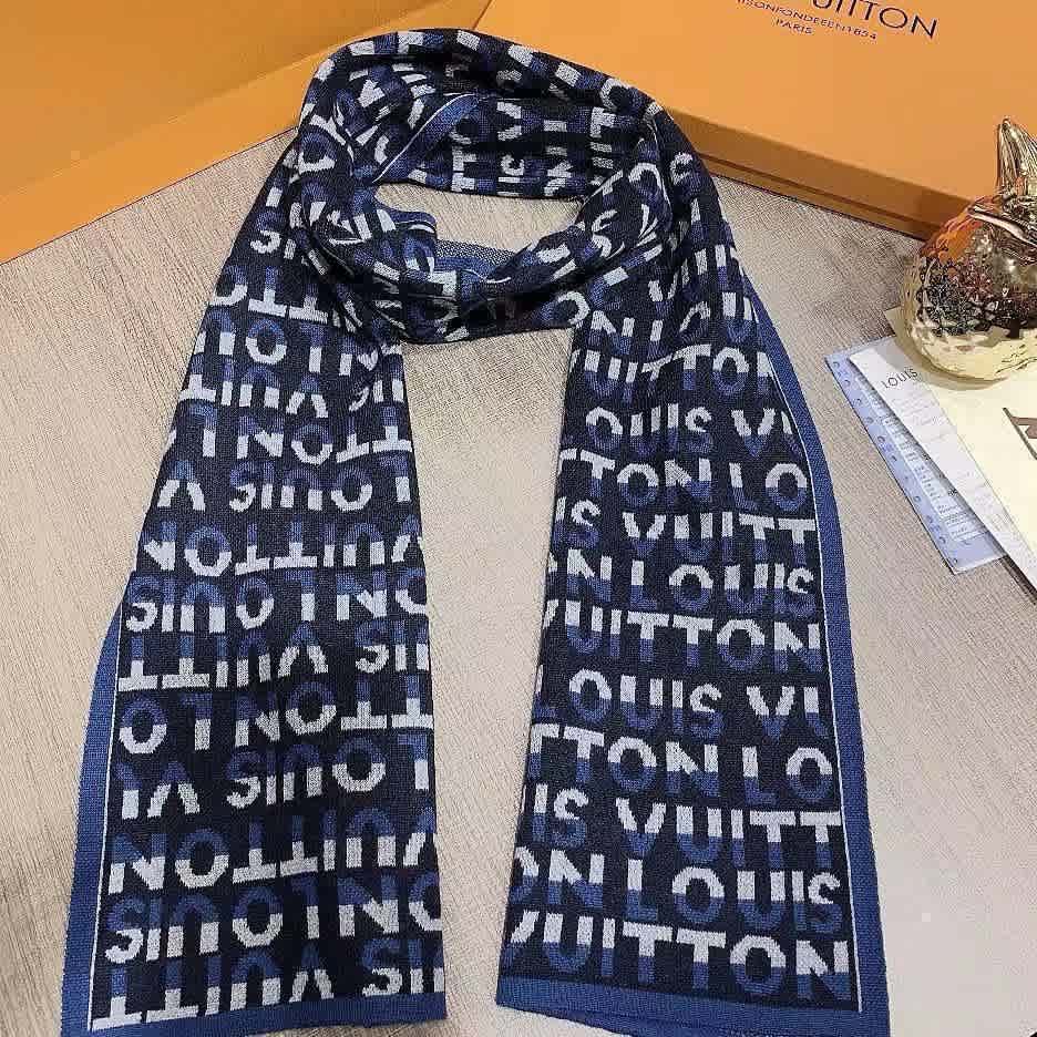 Louis Vuitton Blue All Over Logo Muffler-thumb-1