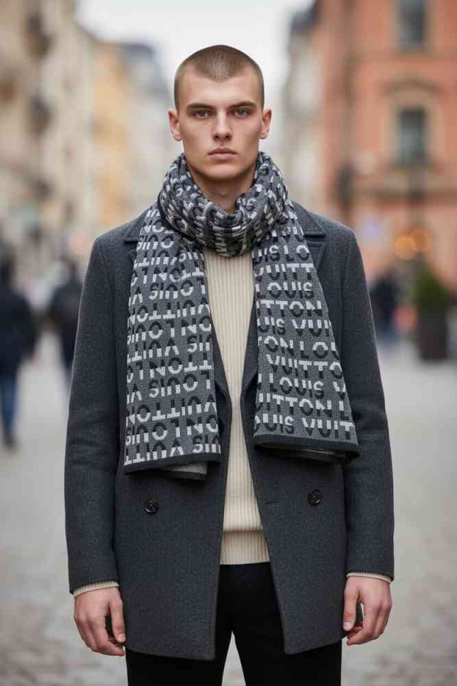 Louis Vuitton Black All Over Logo Muffler-thumb-0