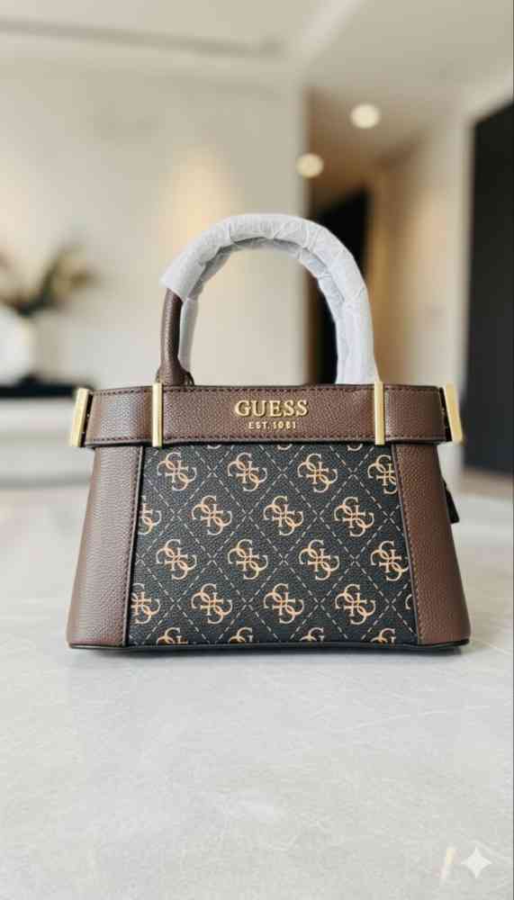 Brown Guess Small Society Satchel Grey Handbag