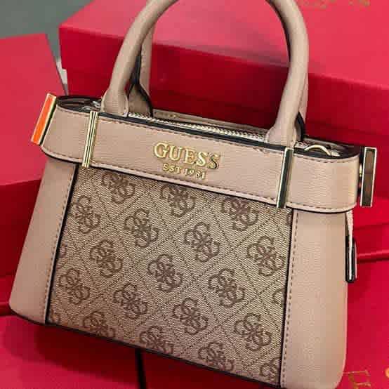 Pink Guess Small Society Satchel Grey Handbag